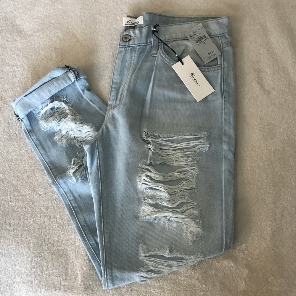 Distressed boyfriend style jeans